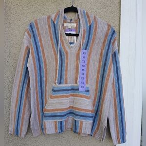 Lucky Brand V-Neck Sweater in Blue, Tan, and Cream